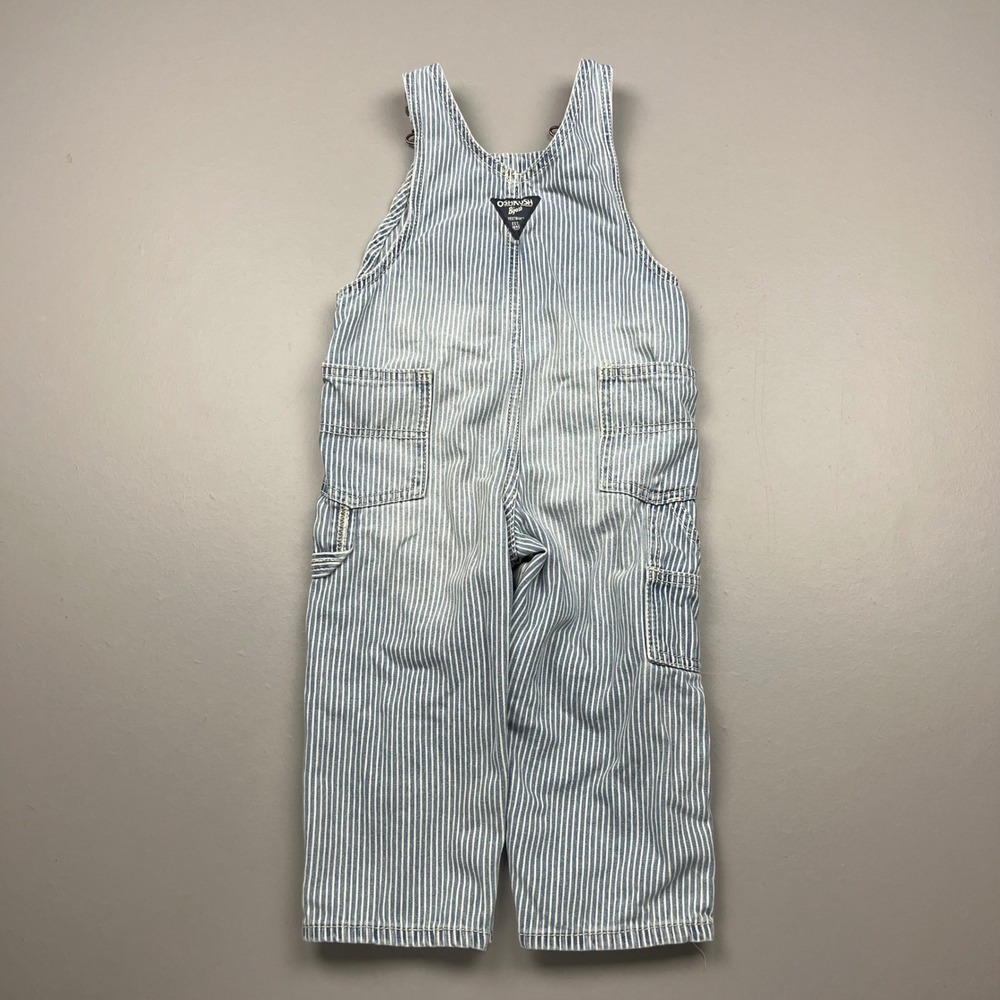 OshKosh B'gosh Overalls Kids 24M Blue White Hickory Stripe Denim Bibs - Picture 2 of 9